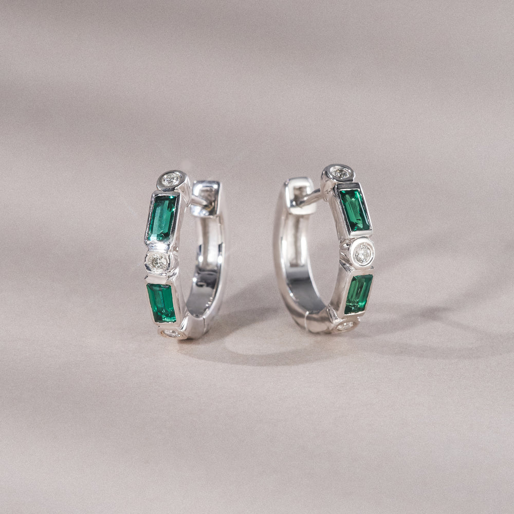 Forme 0.52ct Baguette Cut Lab Emerald  Huggie Earrings in Sterling Silver