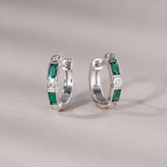 Forme 0.52ct Baguette Cut Lab Emerald  Huggie Earrings in Sterling Silver