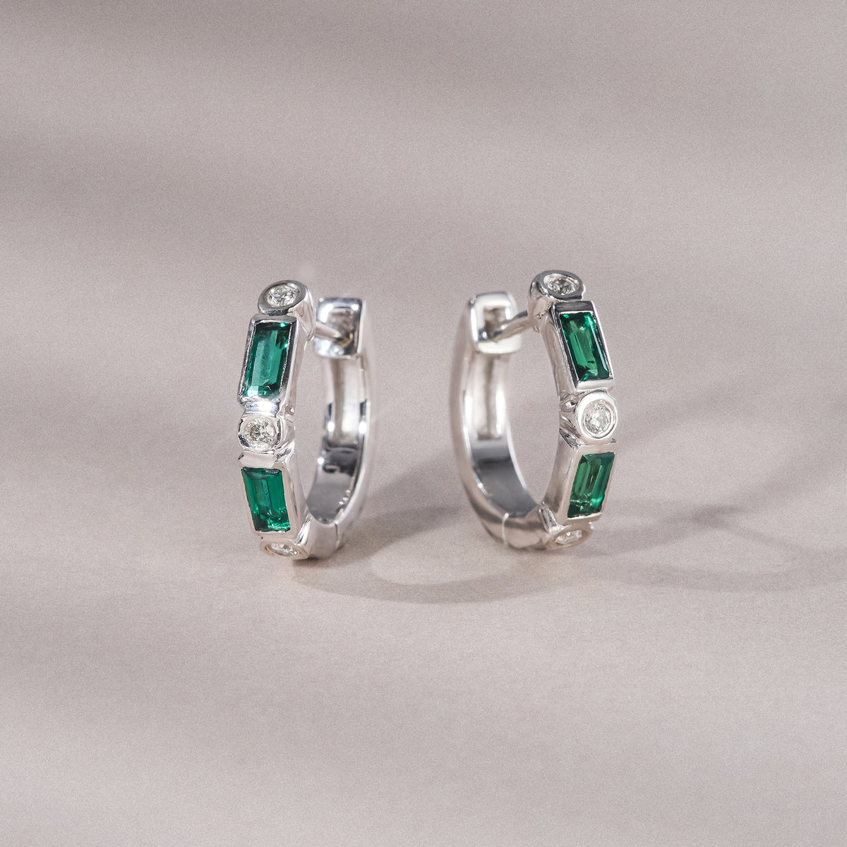 Forme 0.52ct Baguette Cut Lab Emerald  Huggie Earrings in Sterling Silver
