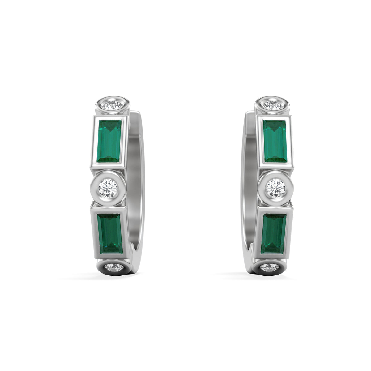 Forme 0.52ct Baguette Cut Lab Emerald  Huggie Earrings in Sterling Silver