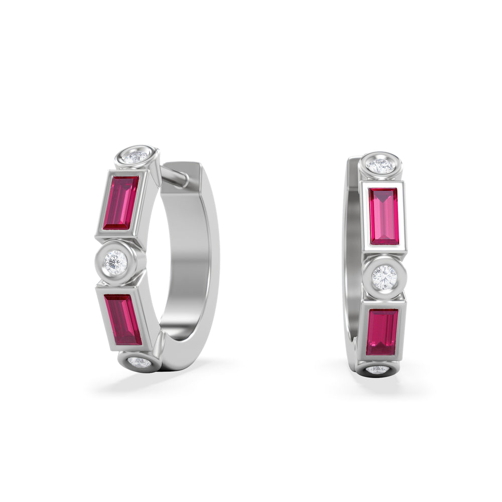 Forme 0.52ct Baguette Cut Lab Ruby Huggie Earrings in Sterling Silver