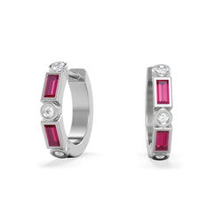 Forme 0.52ct Baguette Cut Lab Ruby Huggie Earrings in Sterling Silver