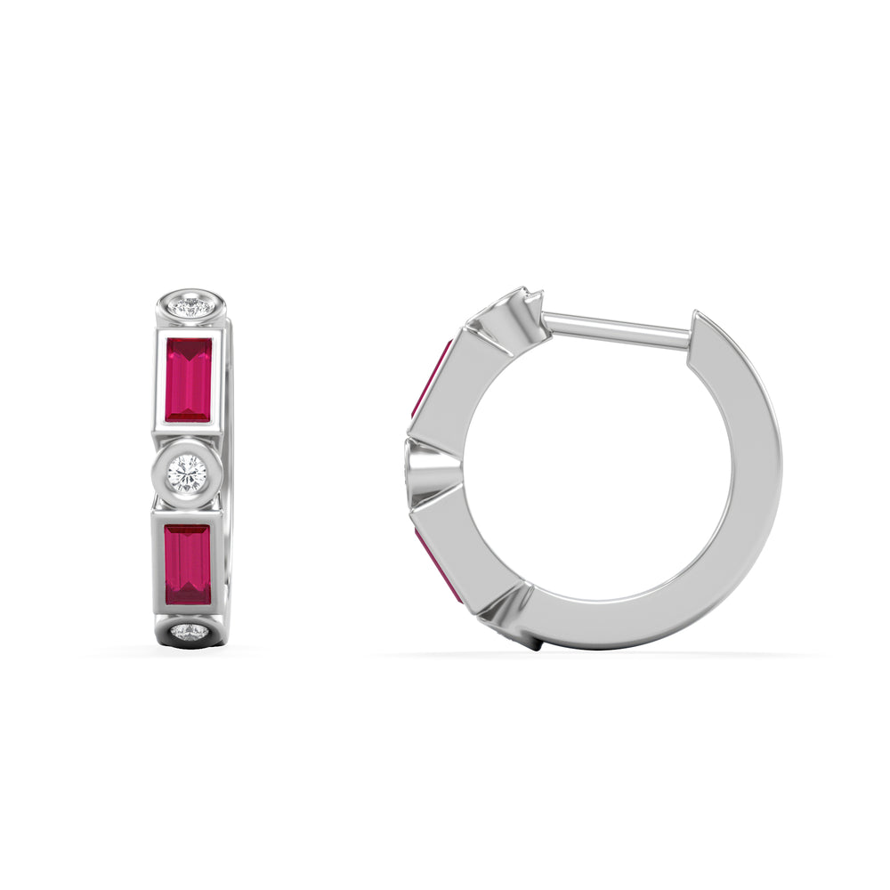 Forme 0.52ct Baguette Cut Lab Ruby Huggie Earrings in Sterling Silver