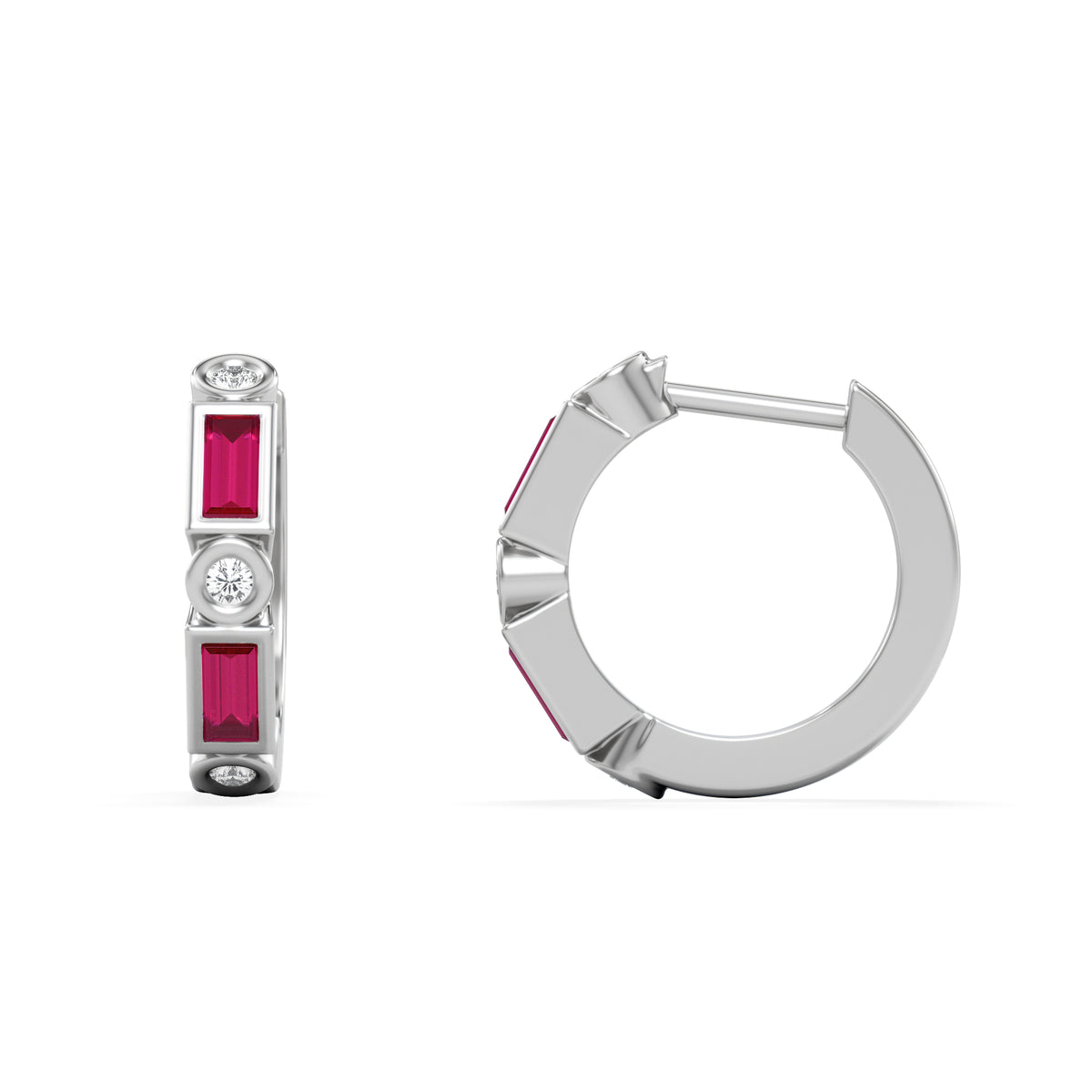 Forme 0.52ct Baguette Cut Lab Ruby Huggie Earrings in Sterling Silver