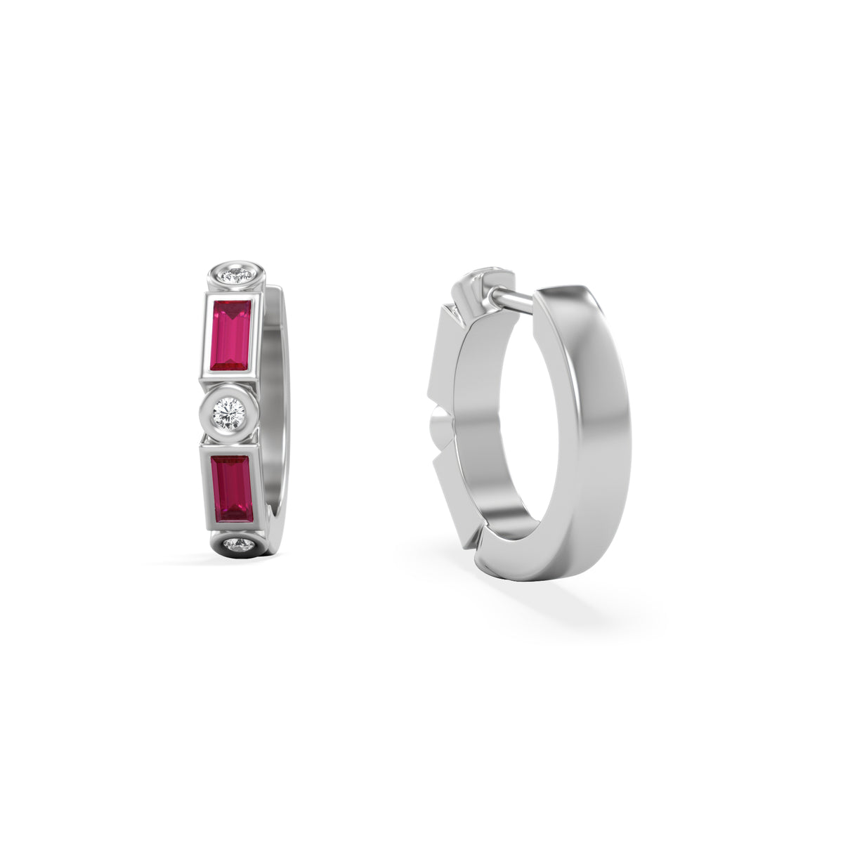 Forme 0.52ct Baguette Cut Lab Ruby Huggie Earrings in Sterling Silver