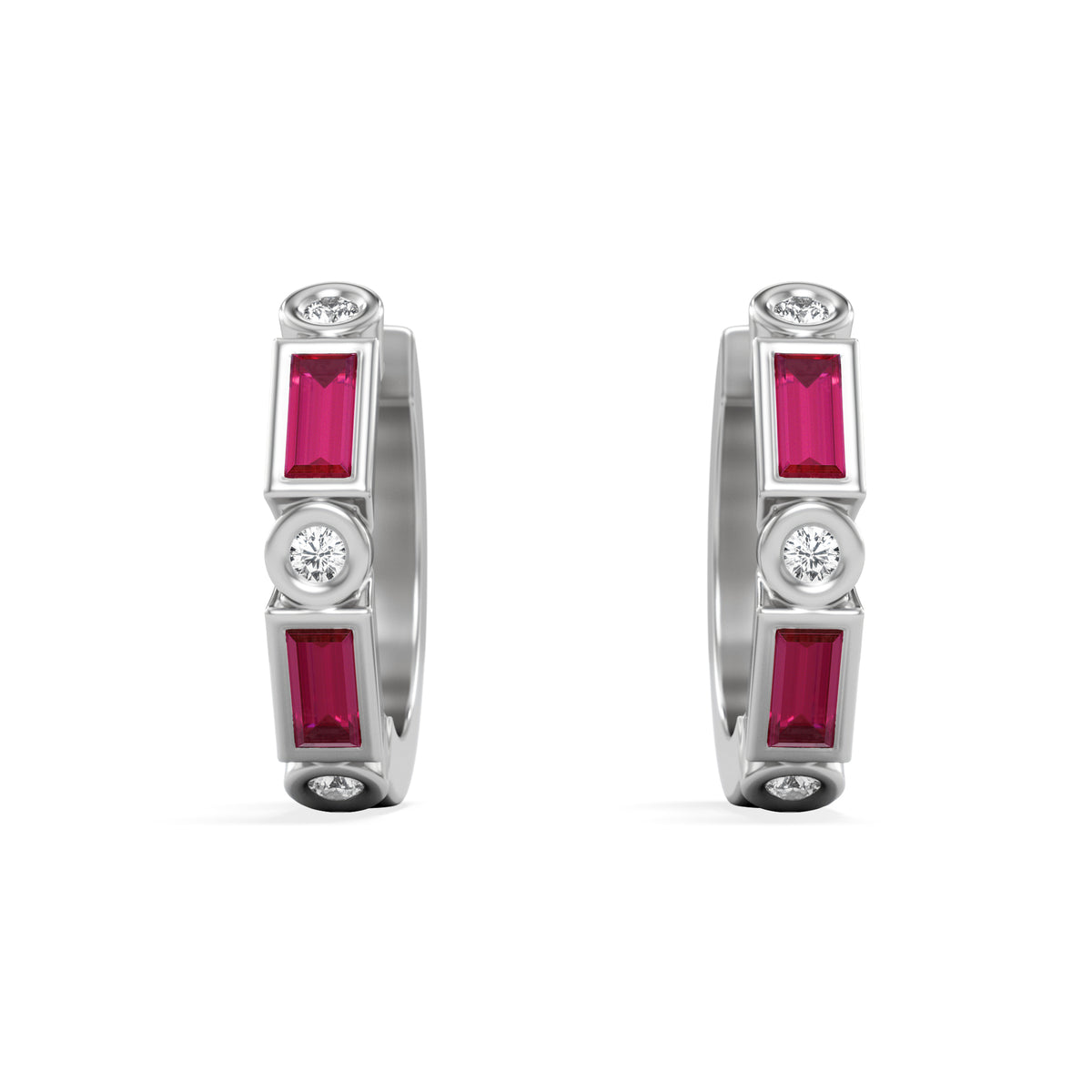 Forme 0.52ct Baguette Cut Lab Ruby Huggie Earrings in Sterling Silver