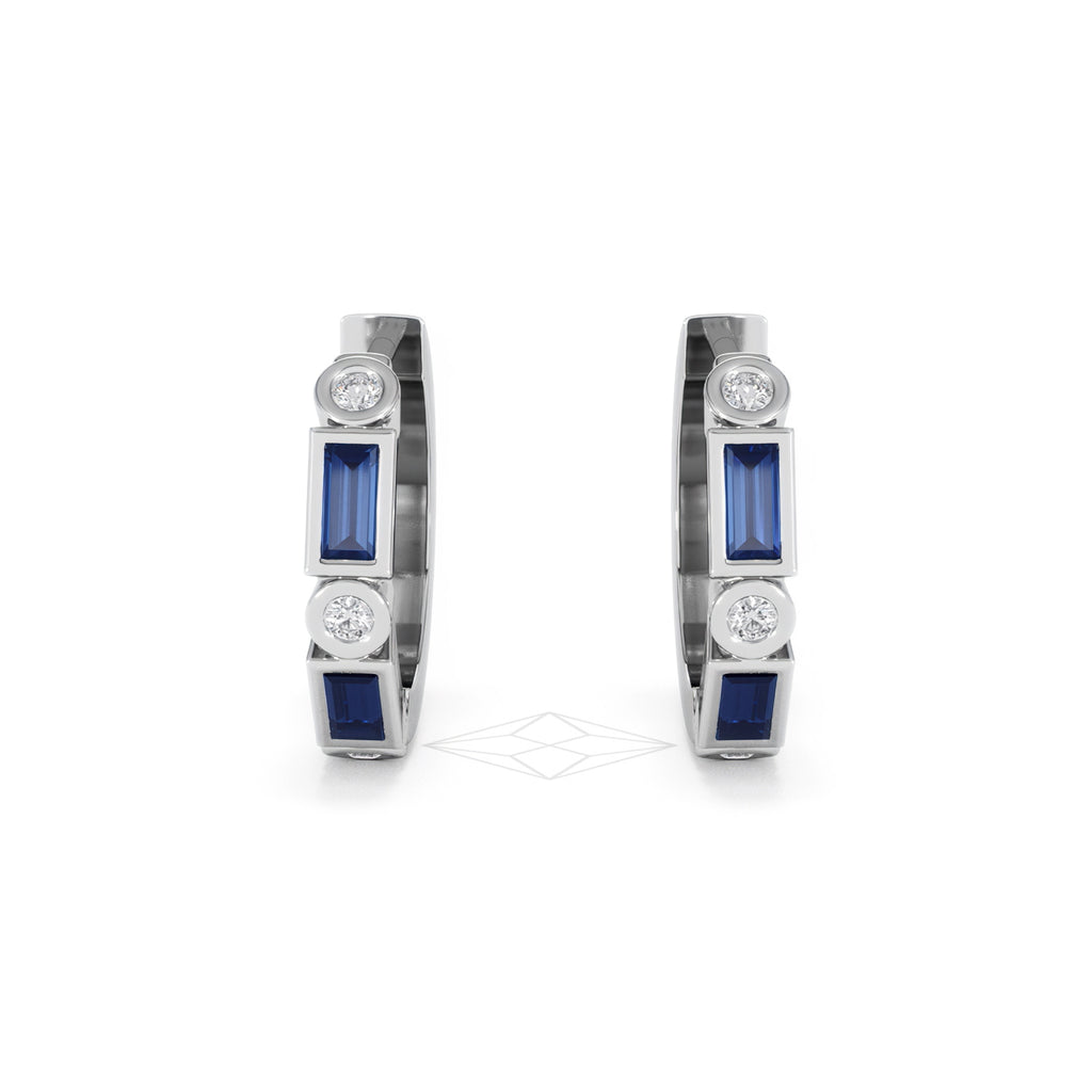 Forme 0.52ct Baguette Cut Lab Sapphire Huggie Earrings in Sterling Silver