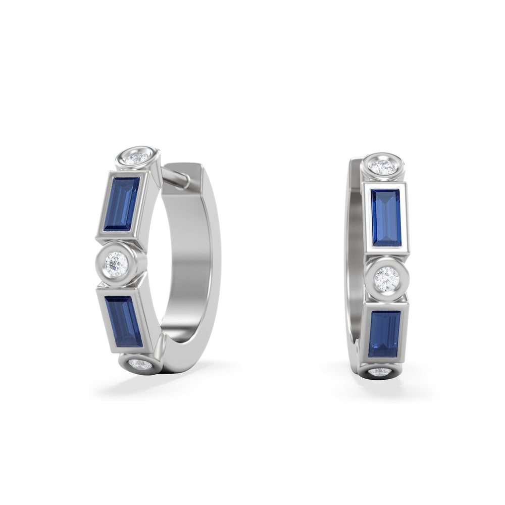 Forme 0.52ct Baguette Cut Lab Sapphire Huggie Earrings in Sterling Silver