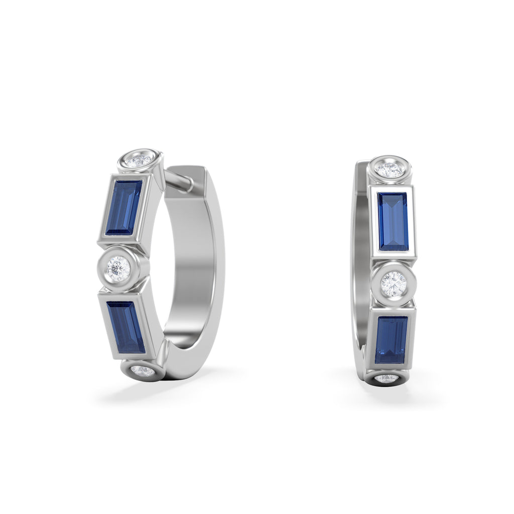 Forme 0.52ct Baguette Cut Lab Sapphire Huggie Earrings in Sterling Silver