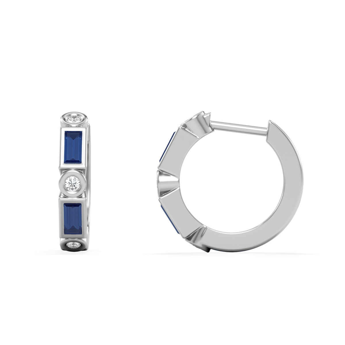 Forme 0.52ct Baguette Cut Lab Sapphire Huggie Earrings in Sterling Silver