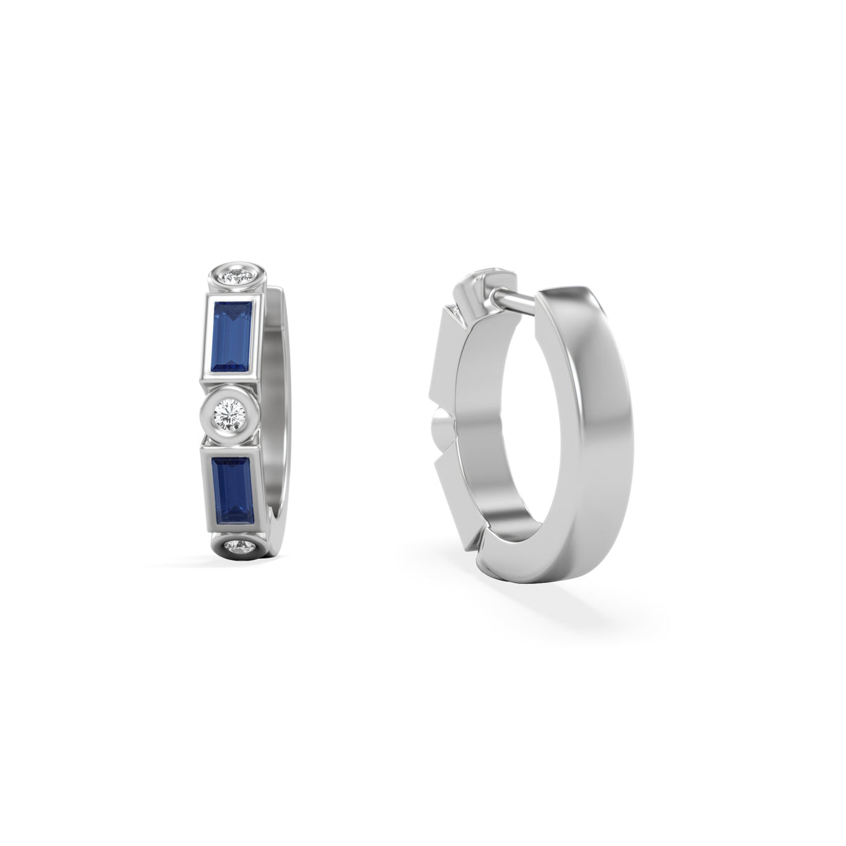Forme 0.52ct Baguette Cut Lab Sapphire Huggie Earrings in Sterling Silver