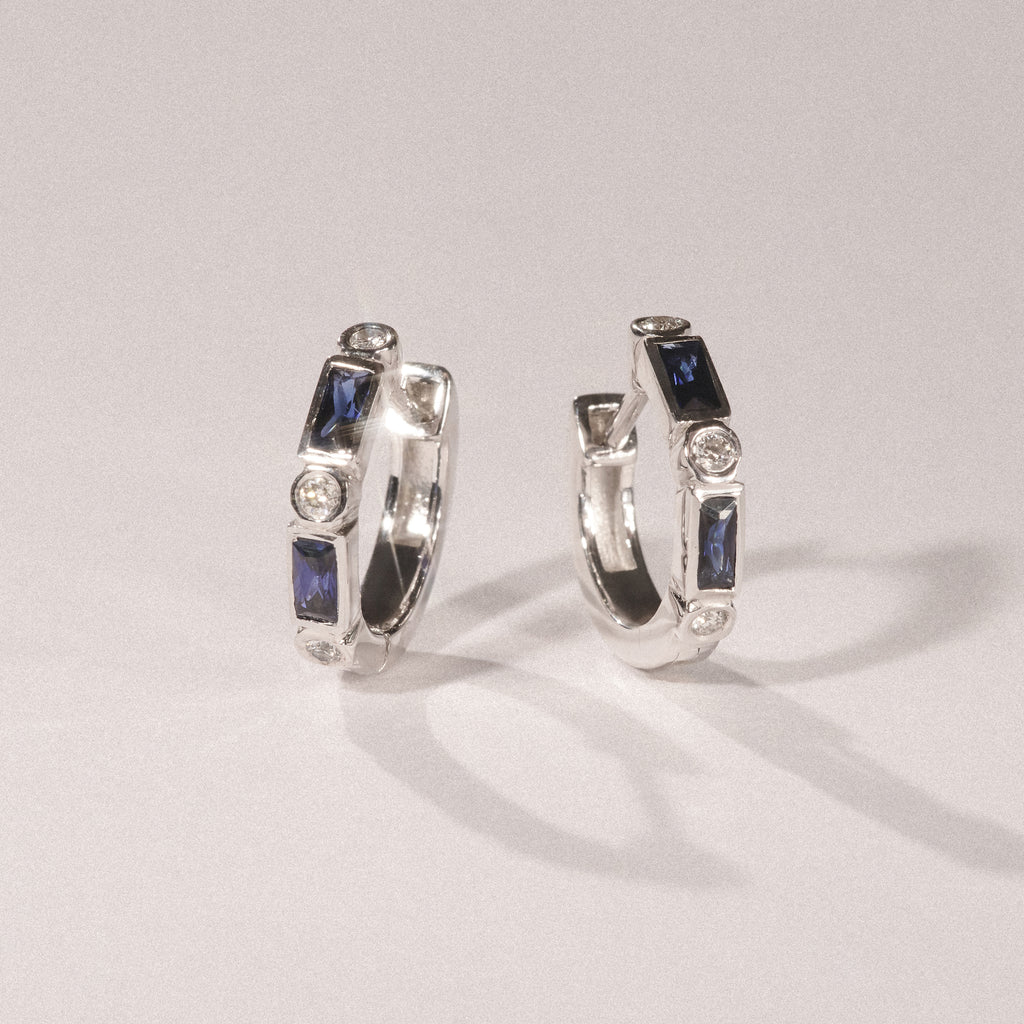 Forme 0.52ct Baguette Cut Lab Sapphire Huggie Earrings in Sterling Silver