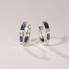 Forme 0.52ct Baguette Cut Lab Sapphire Huggie Earrings in Sterling Silver