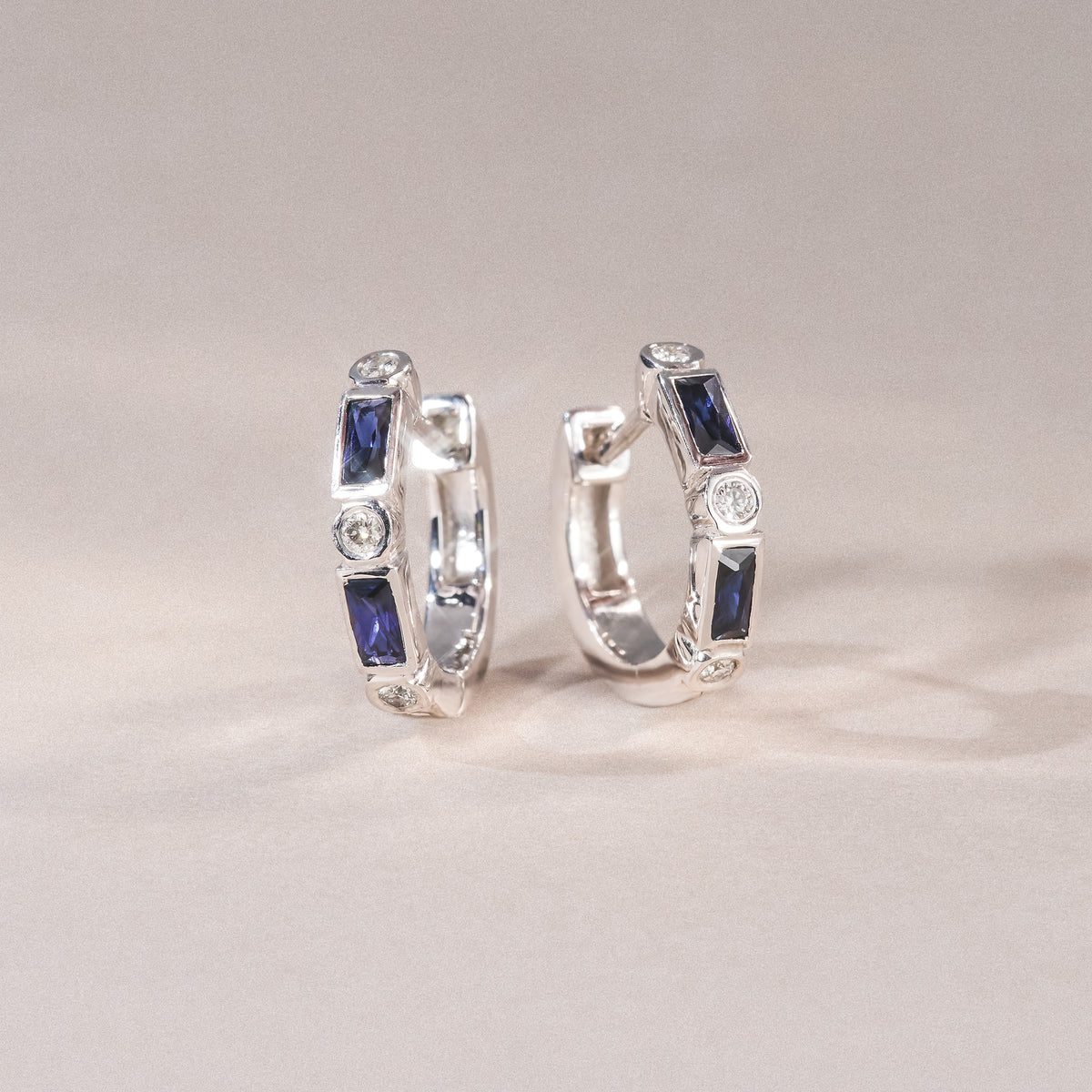 Forme 0.52ct Baguette Cut Lab Sapphire Huggie Earrings in Sterling Silver