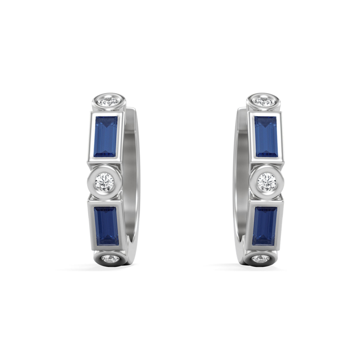 Forme 0.52ct Baguette Cut Lab Sapphire Huggie Earrings in Sterling Silver