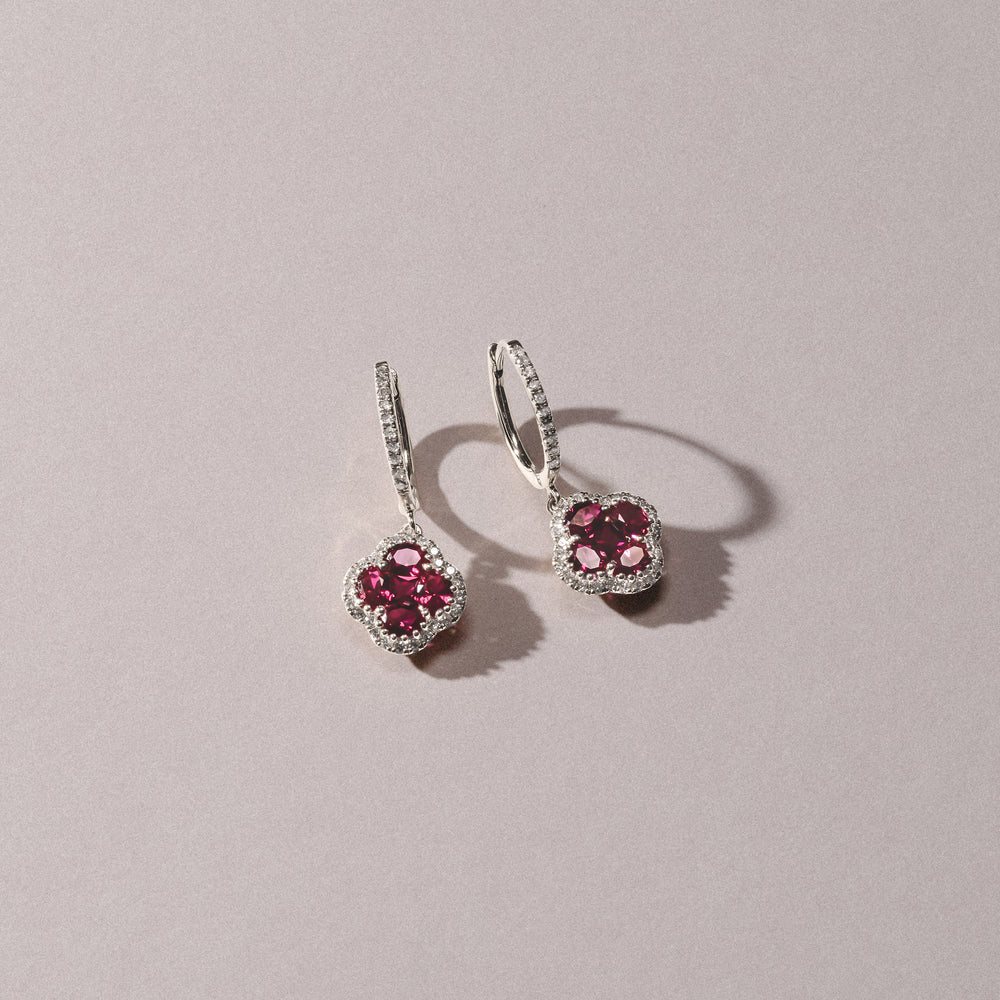 Alegria 1.70ct Lab Ruby Halo Earrings in Sterling Silver