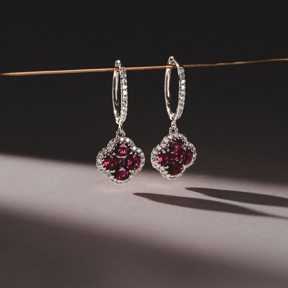 Alegria 1.70ct Lab Ruby Halo Earrings in Sterling Silver