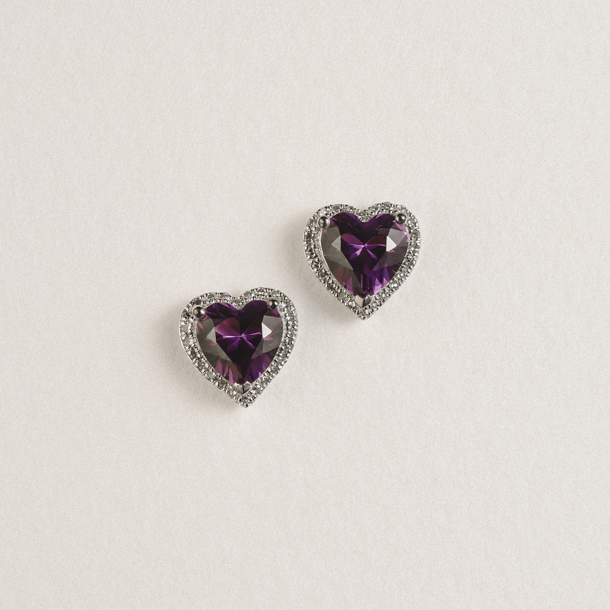 Stellato 1.50ct Heart Cut Lab Amethyst Halo Stud Earrings in Sterling Silver