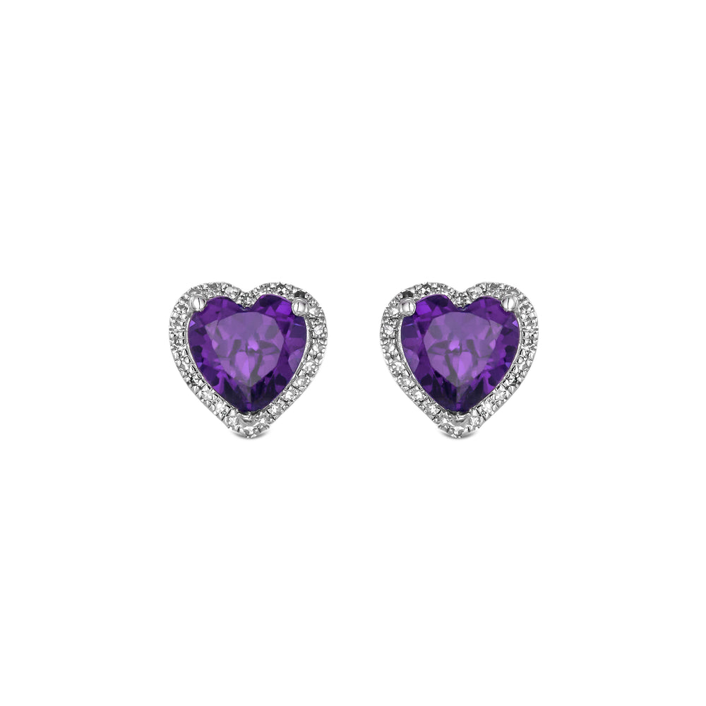 Stellato 1.50ct Heart Cut Lab Amethyst Halo Stud Earrings in Sterling Silver