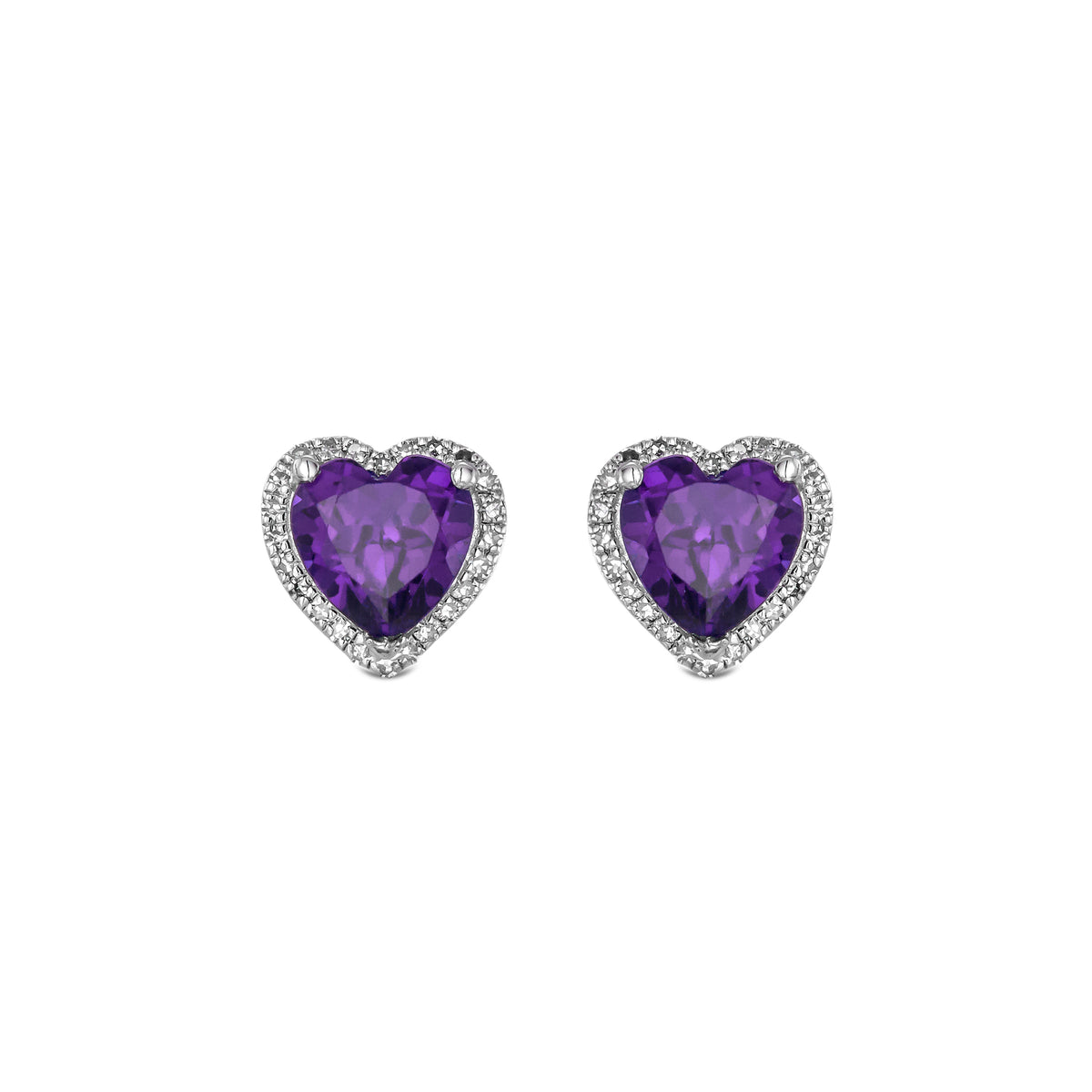 Stellato 1.50ct Heart Cut Lab Amethyst Halo Stud Earrings in Sterling Silver