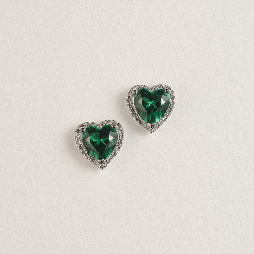 Stellato 1.40ct Heart Cut Lab Emerald Halo Stud Earrings in Sterling Silver