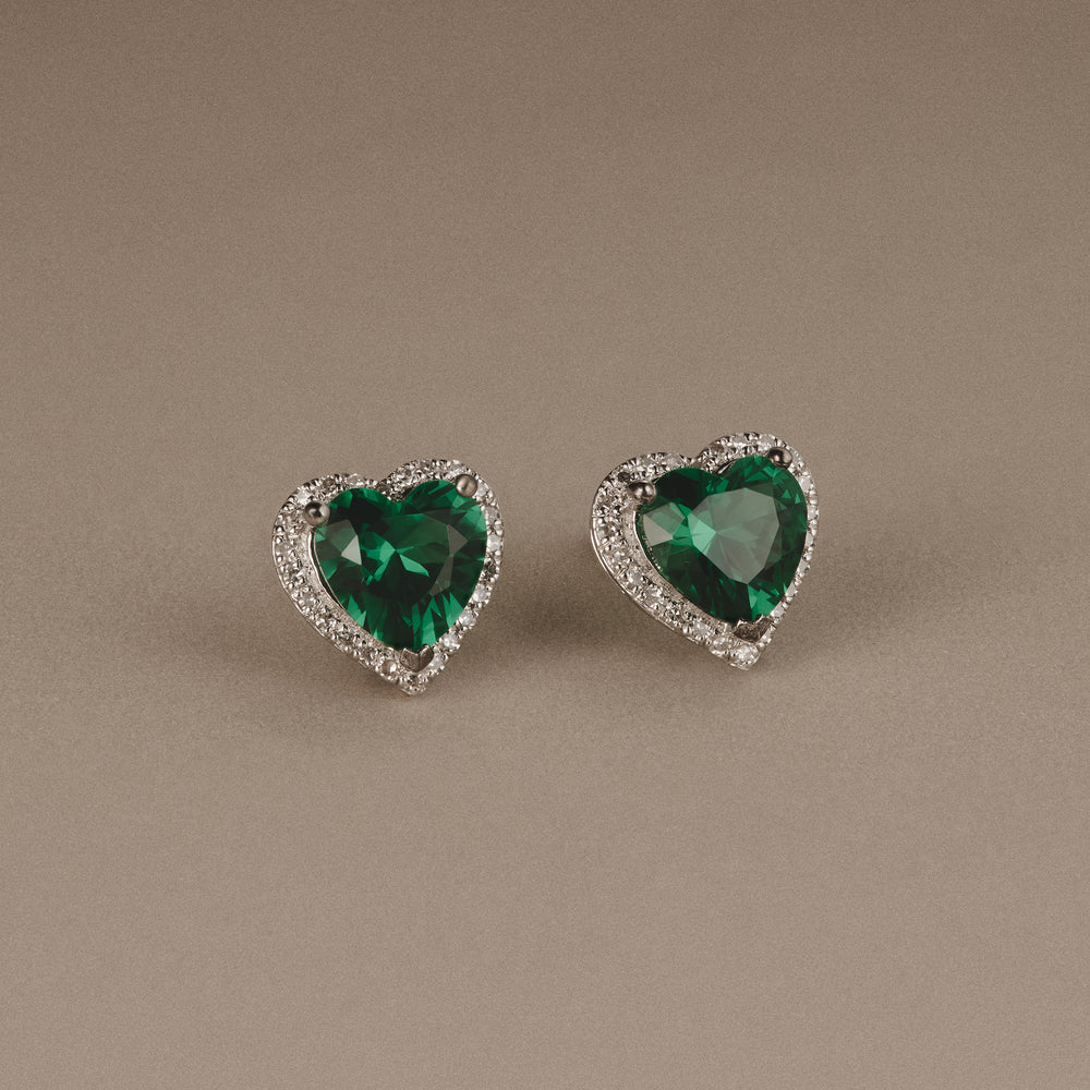 Stellato 1.40ct Heart Cut Lab Emerald Halo Stud Earrings in Sterling Silver