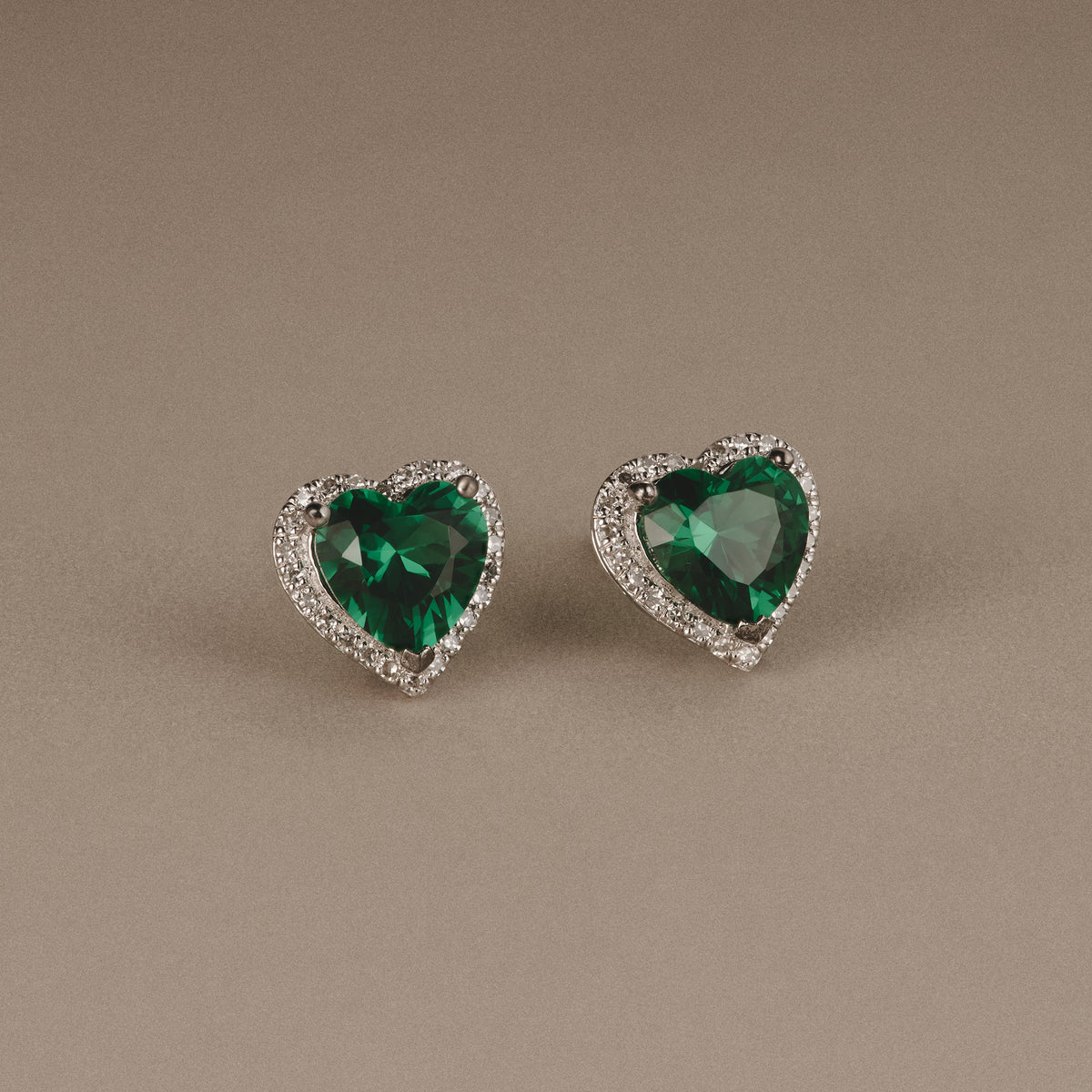 Stellato 1.40ct Heart Cut Lab Emerald Halo Stud Earrings in Sterling Silver