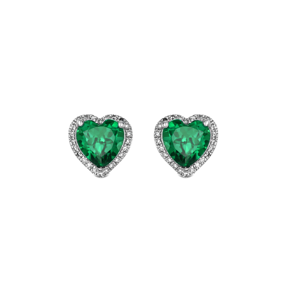 Stellato 1.40ct Heart Cut Lab Emerald Halo Stud Earrings in Sterling Silver