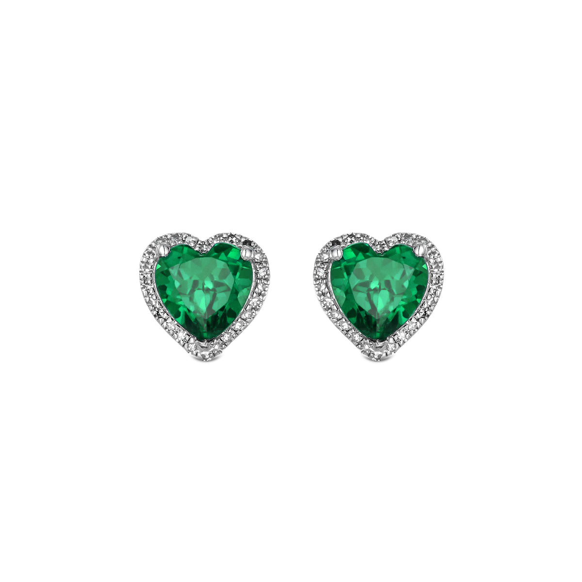 Stellato 1.40ct Heart Cut Lab Emerald Halo Stud Earrings in Sterling Silver