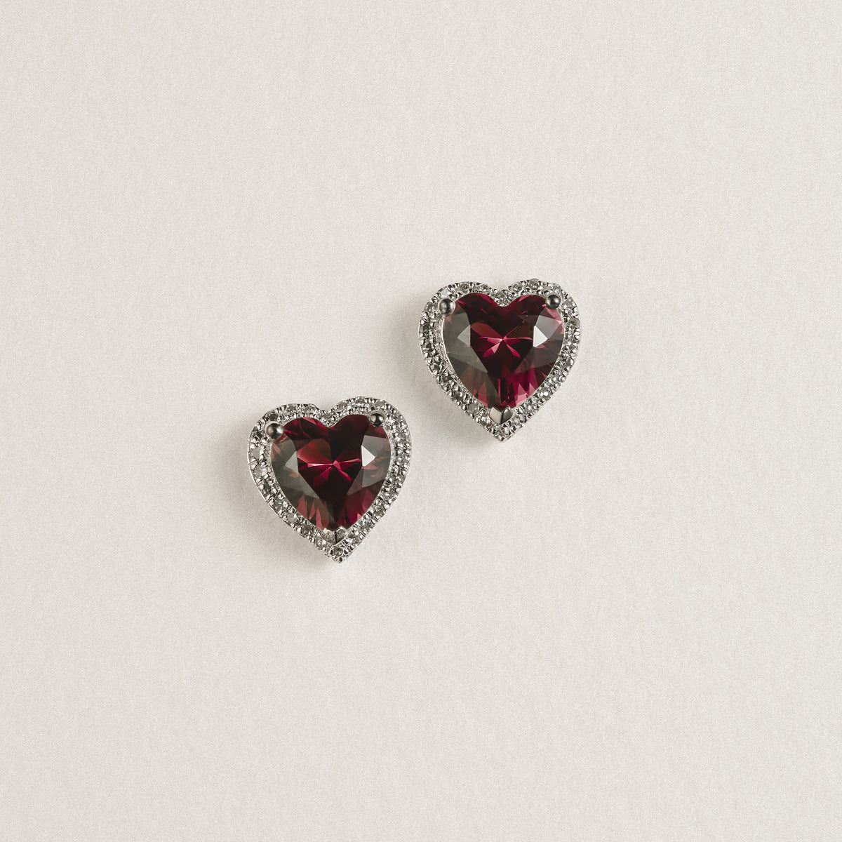 Stellato 1.90ct Heart Cut Lab Ruby Halo Stud Earrings in Sterling Silver