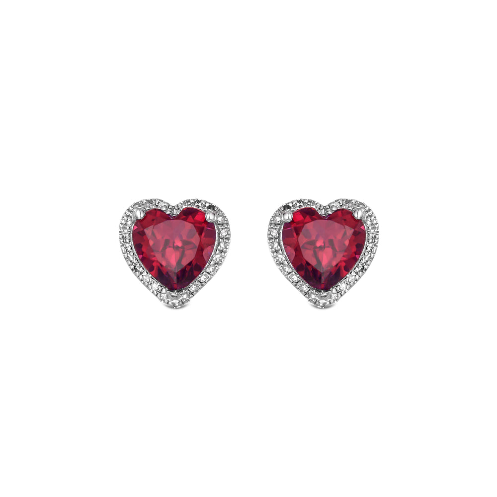 Stellato 1.90ct Heart Cut Lab Ruby Halo Stud Earrings in Sterling Silver
