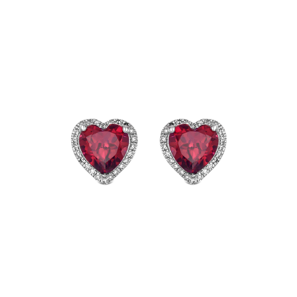 Stellato 1.90ct Heart Cut Lab Ruby Halo Stud Earrings in Sterling Silver