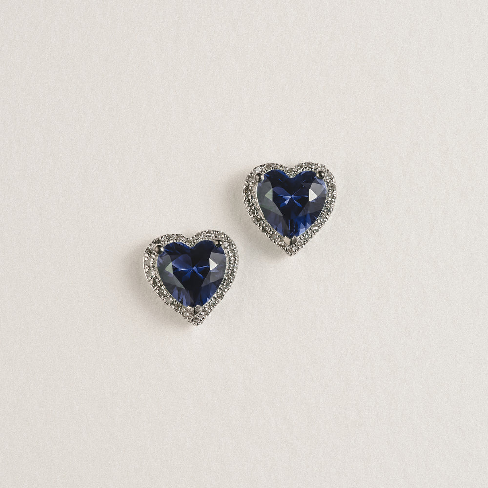 Stellato 2.00ct Heart Cut Lab Sapphire Halo Stud Earrings in Sterling Silver
