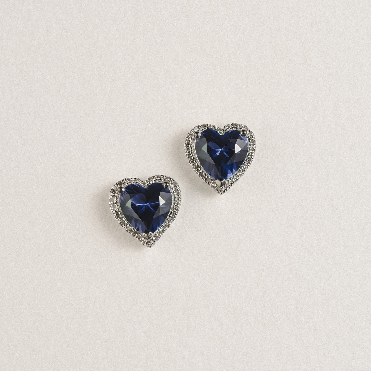 Stellato 2.00ct Heart Cut Lab Sapphire Halo Stud Earrings in Sterling Silver