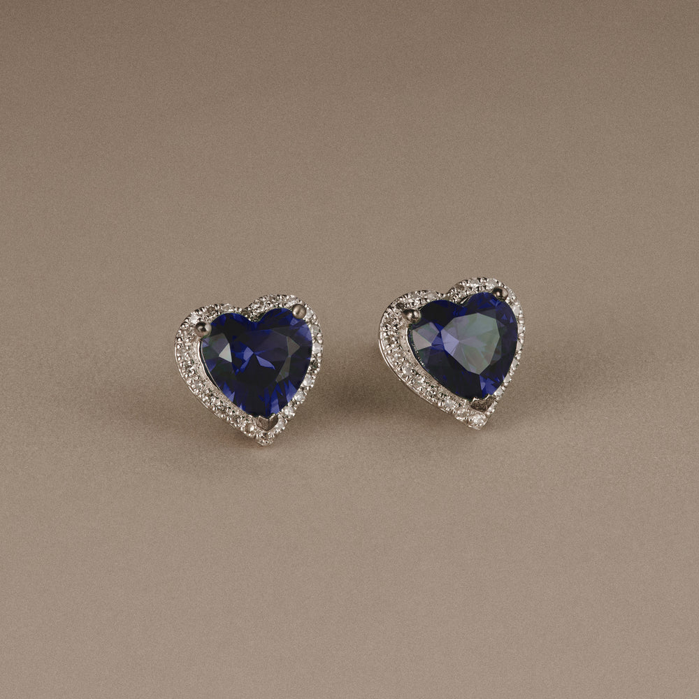 Stellato 2.00ct Heart Cut Lab Sapphire Halo Stud Earrings in Sterling Silver