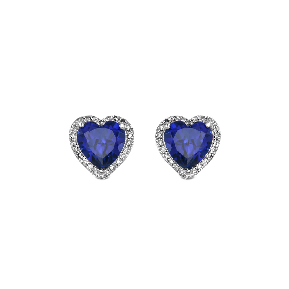 Stellato 2.00ct Heart Cut Lab Sapphire Halo Stud Earrings in Sterling Silver