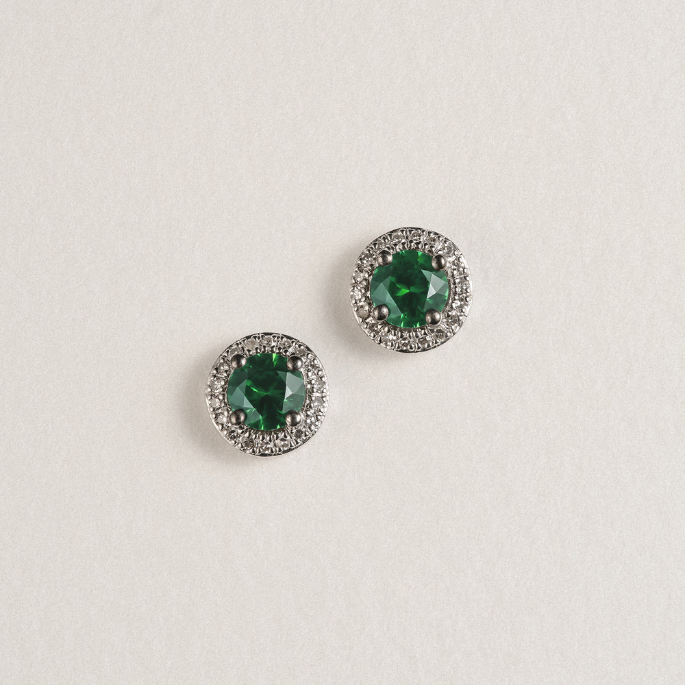 Stellato 0.67ct Round Cut Lab Emerald Halo Stud Earrings in Sterling Silver
