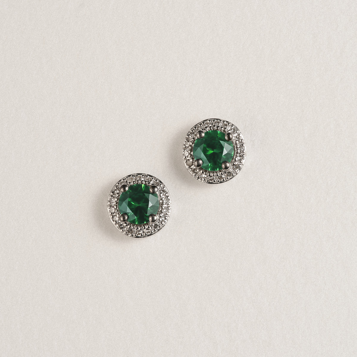 Stellato 0.67ct Round Cut Lab Emerald Halo Stud Earrings in Sterling Silver