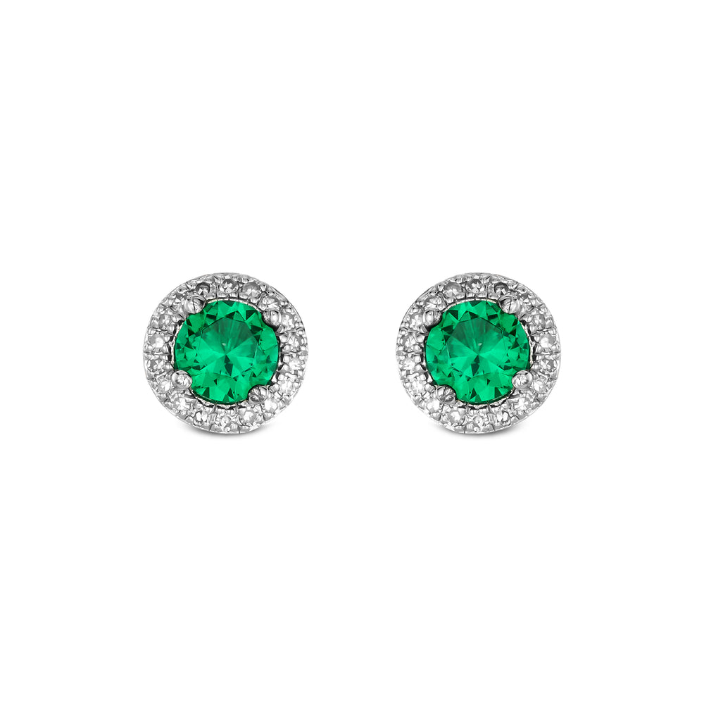 Stellato 0.67ct Round Cut Lab Emerald Halo Stud Earrings in Sterling Silver