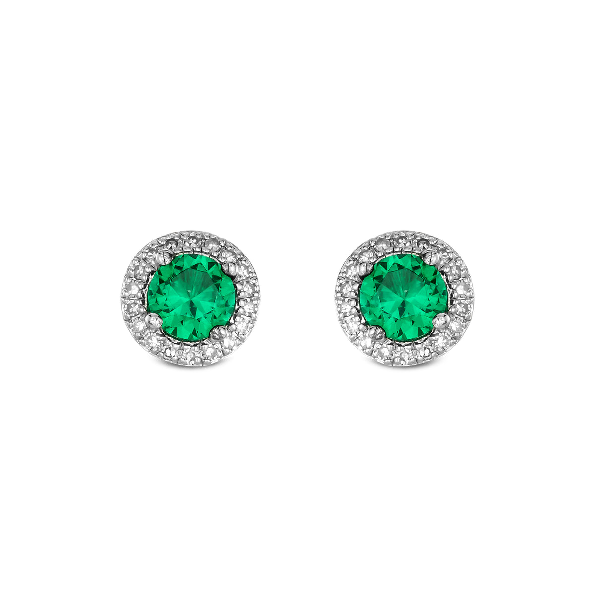 Stellato 0.67ct Round Cut Lab Emerald Halo Stud Earrings in Sterling Silver