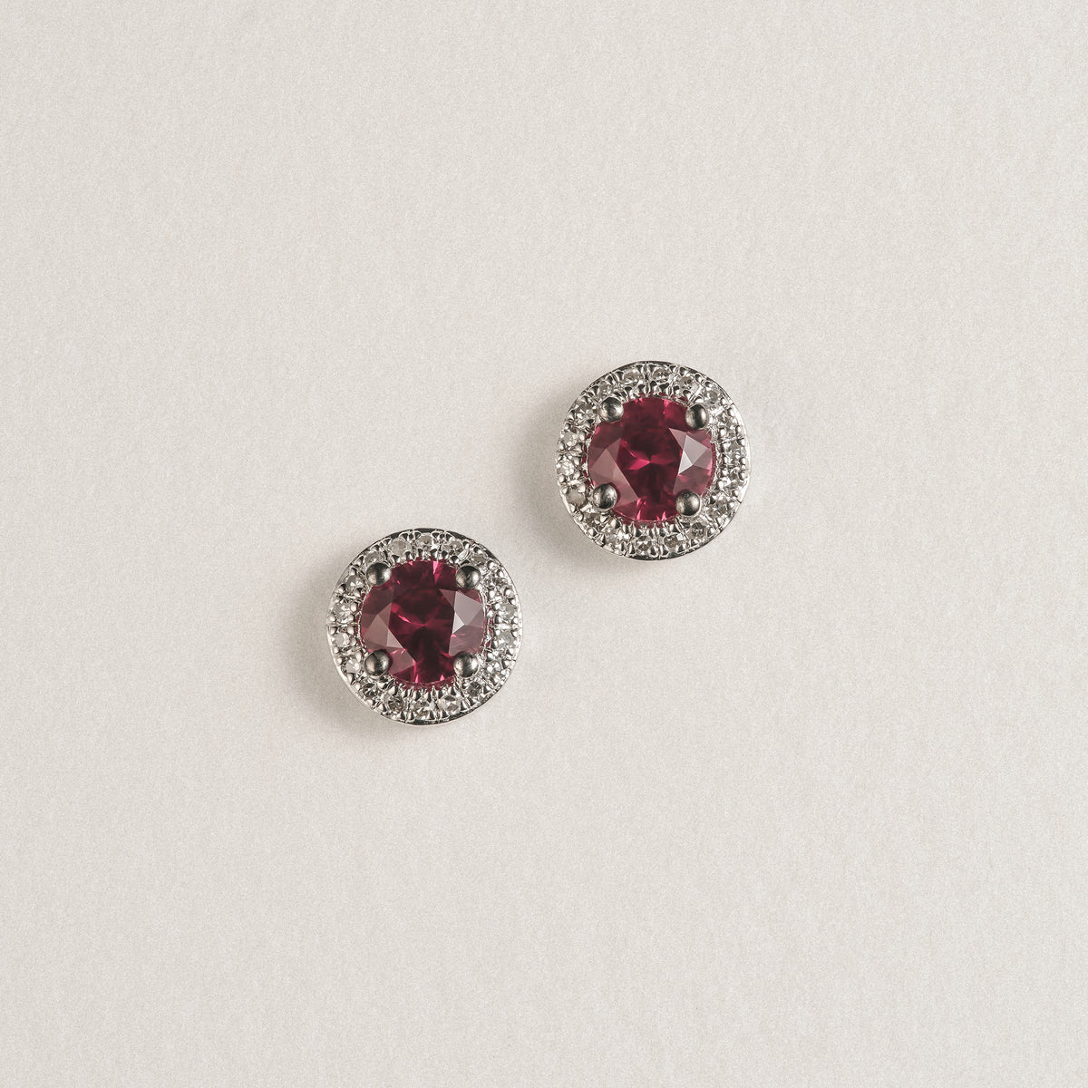 Stellato 0.85ct Round Cut Lab Ruby Halo Stud Earrings in Sterling Silver