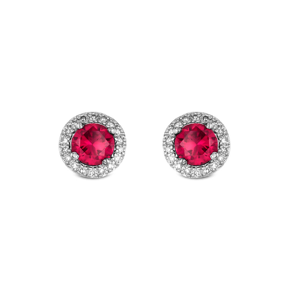 Stellato 0.85ct Round Cut Lab Ruby Halo Stud Earrings in Sterling Silver