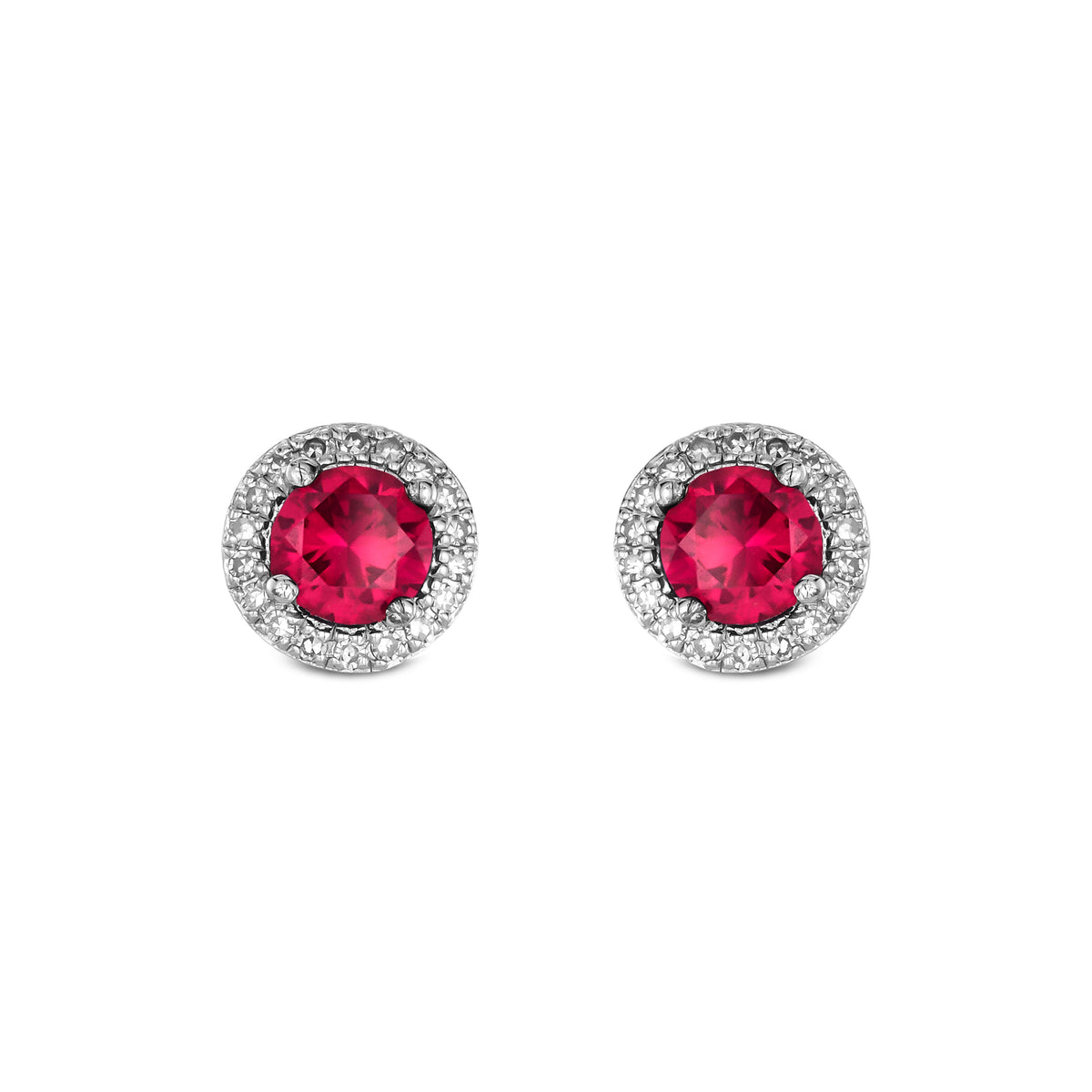 Stellato 0.85ct Round Cut Lab Ruby Halo Stud Earrings in Sterling Silver