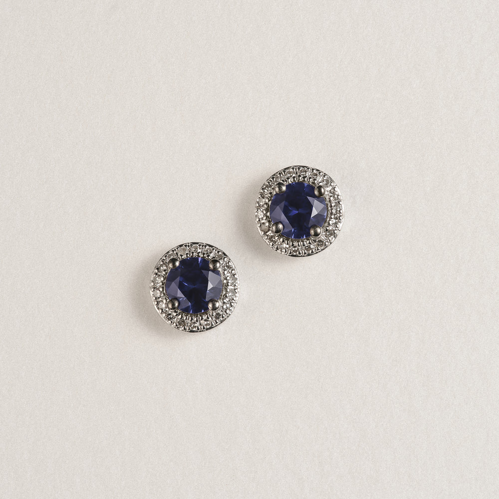 Stellato 0.90ct Round Cut Lab Sapphire Halo Stud Earrings in Sterling Silver