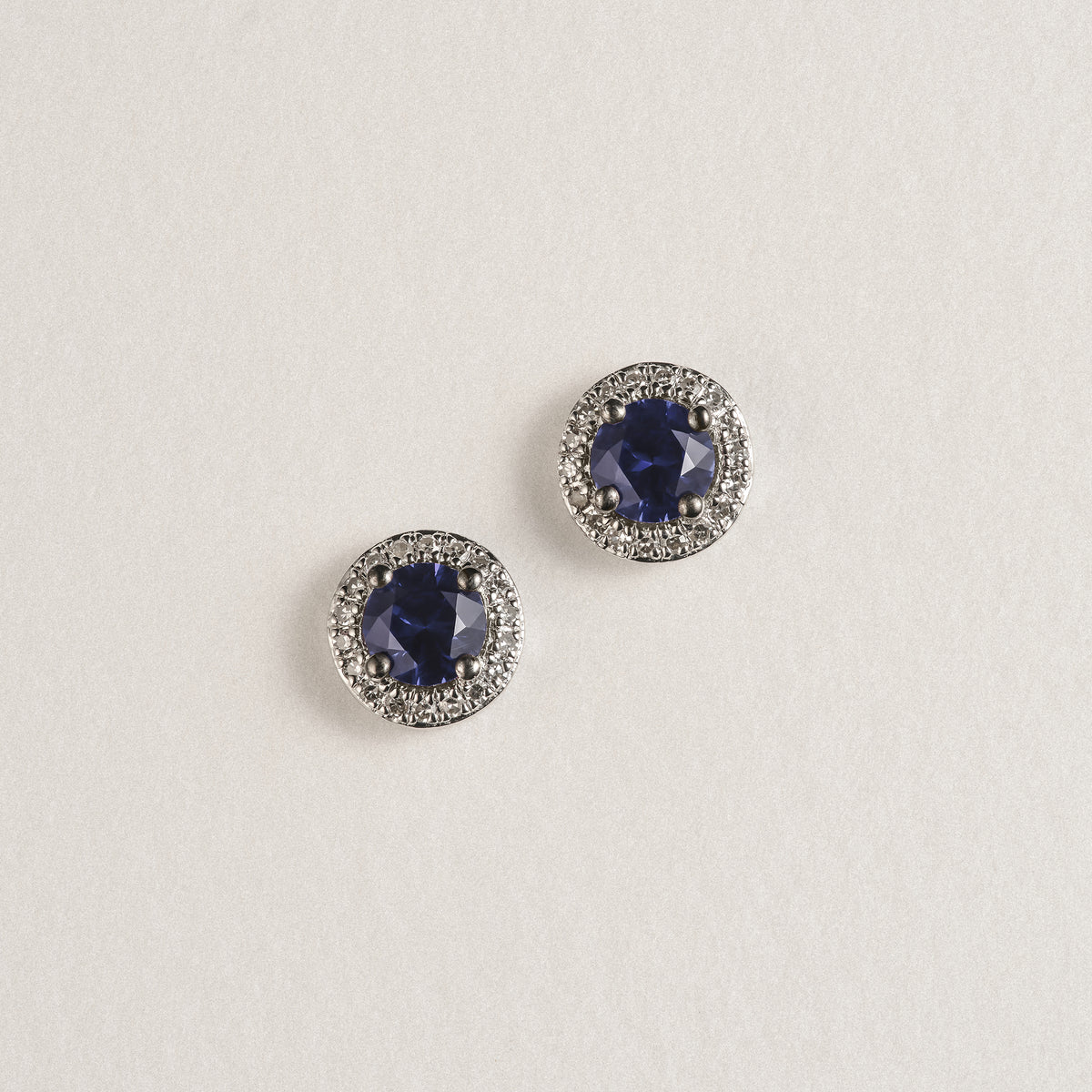 Stellato 0.90ct Round Cut Lab Sapphire Halo Stud Earrings in Sterling Silver