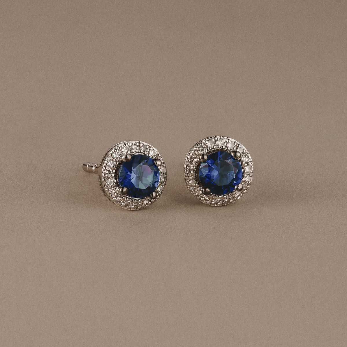 Stellato 0.90ct Round Cut Lab Sapphire Halo Stud Earrings in Sterling Silver