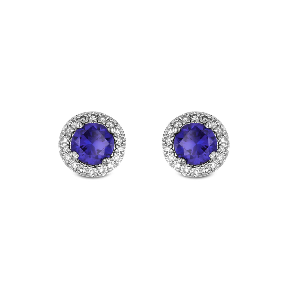 Stellato 0.90ct Round Cut Lab Sapphire Halo Stud Earrings in Sterling Silver