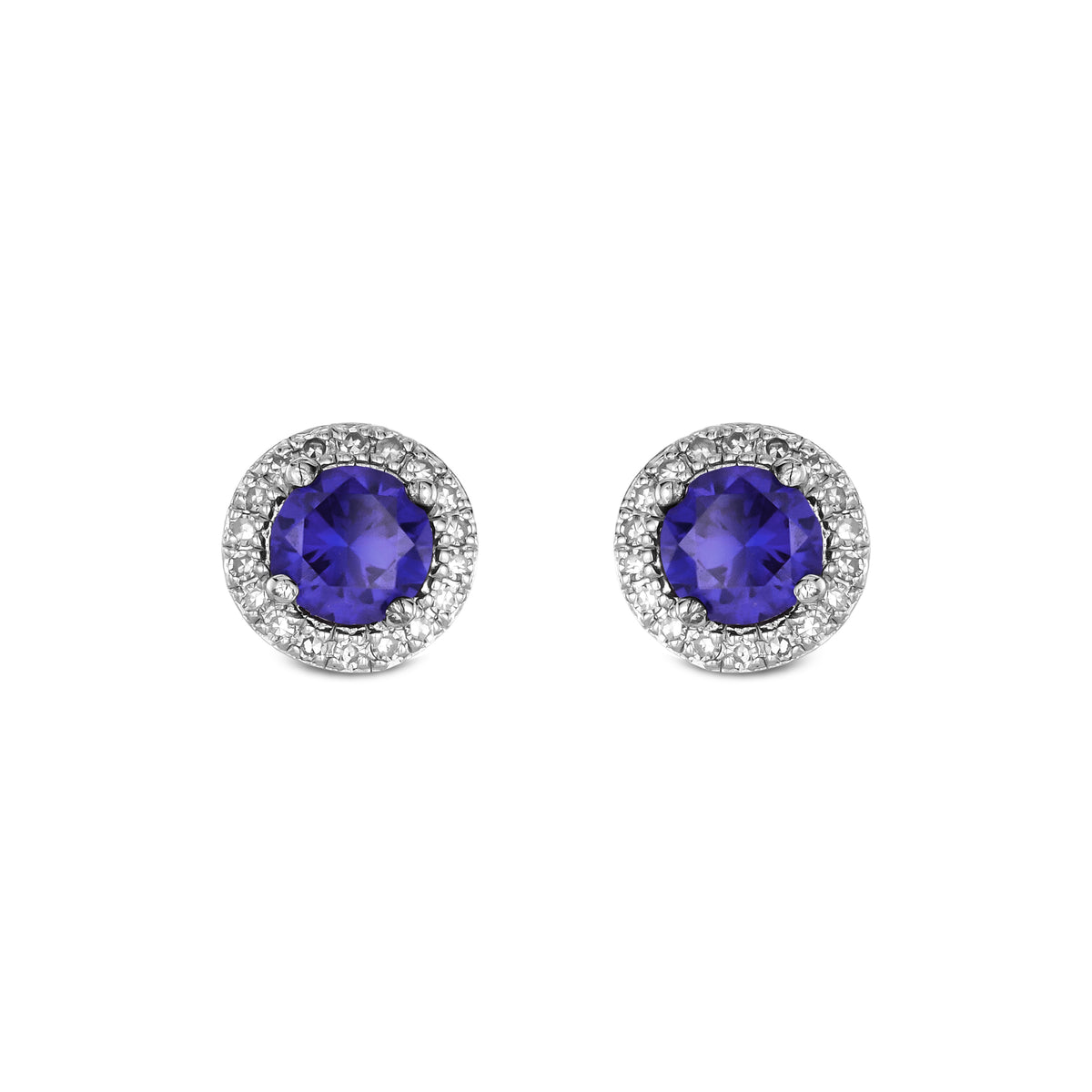Stellato 0.90ct Round Cut Lab Sapphire Halo Stud Earrings in Sterling Silver