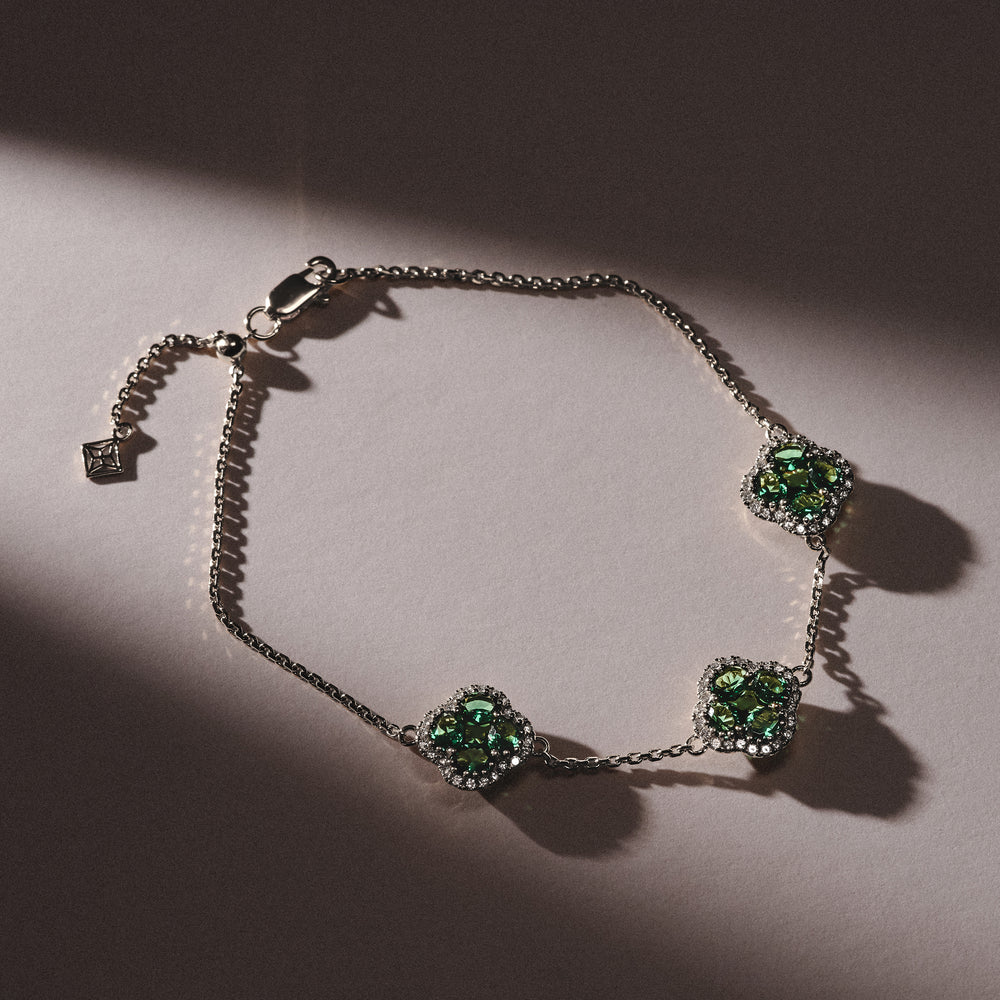 Alegria 2.25ct Lab Emerald 3 Clover Halo Bracelet in Sterling Silver