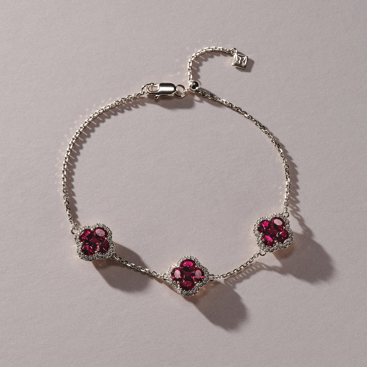 Alegria 2.70ct Lab Ruby 3 Clover Halo Bracelet in Sterling Silver